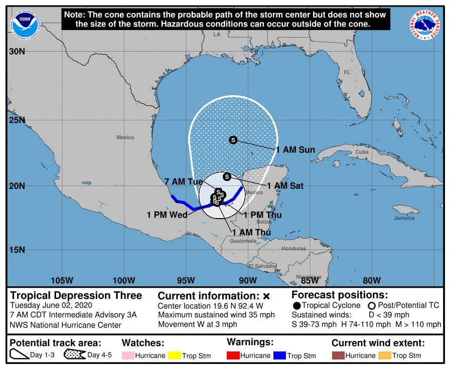 Day 1 of 2020 hurricane season brings Tropical Depression 3 in Bay of ...