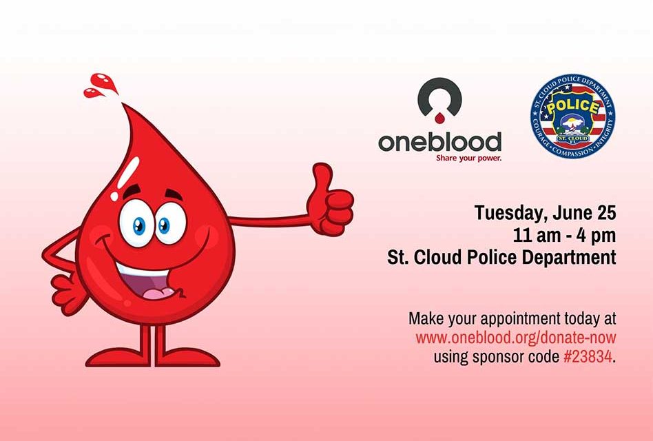 Join St. Cloud Police and OneBlood for a Community Blood Drive on Tuesday June 25